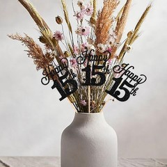 12 PCS Happy 15th Birthday Centerpiece Sticks Glitter Table Flower Decor Black