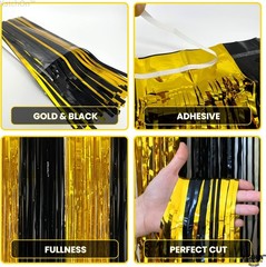 KatchOn, Xtralarge Black and Gold Streamers – 8×3.2 Feet, Pack of 2 | Black a…