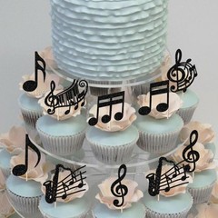 24 Pack Music Notes Cupcake Toppers Glitter Black Music Theme Party Decoratio…