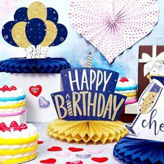 8 Pieces Birthday Centerpiece Table Decoration, Blue and Gold Happy Birthday Hon