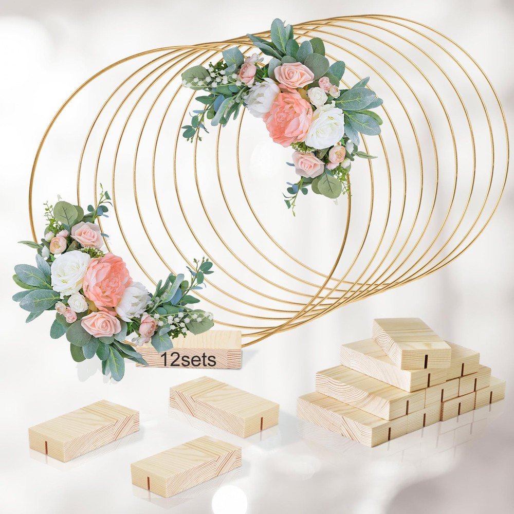 OurWarm 12Pcs 12 Inch Floral Hoop Centerpiece with Stand for Table, Metal Cen…