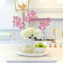 12 PCS Mis 15 Centerpiece Sticks Glitter Happy 15th Birthday Centerpieces Mis…