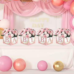 Pink Baby Shower Boxes Decorations – 4 Baby Shower Centerpiece Boxes Gender Reve
