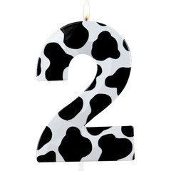 Number 2 Farm Animal Candle, Metallic 3D Cow Cake Topper for Birthday Party