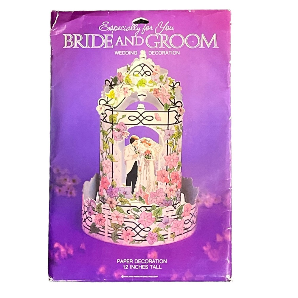 Vintage American Greeting Bride Groom Paper Wedding Decoration 12″ 70s Retro