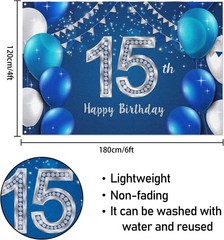 HAMIGAR 6x4ft Happy 15th Birthday Banner Backdrop – 15 Years Old Blue