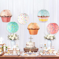 6 Pcs Donut Party Hanging Paper Lanterns Sprinkle Party Cupcake Hanging Paper La
