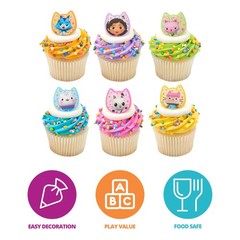 DreamWorks Gabby’s Dollhouse Rings, 24 Cupcake Decorations Featuring Gabby, P…