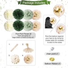 Sage Green Birthday Decorations Party Supplies Balloons Banner Pom Poms