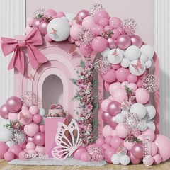 152Pcs Pastel Pink & White Balloon Arch Kit, Rose Gold Confetti & Butterfly Stic