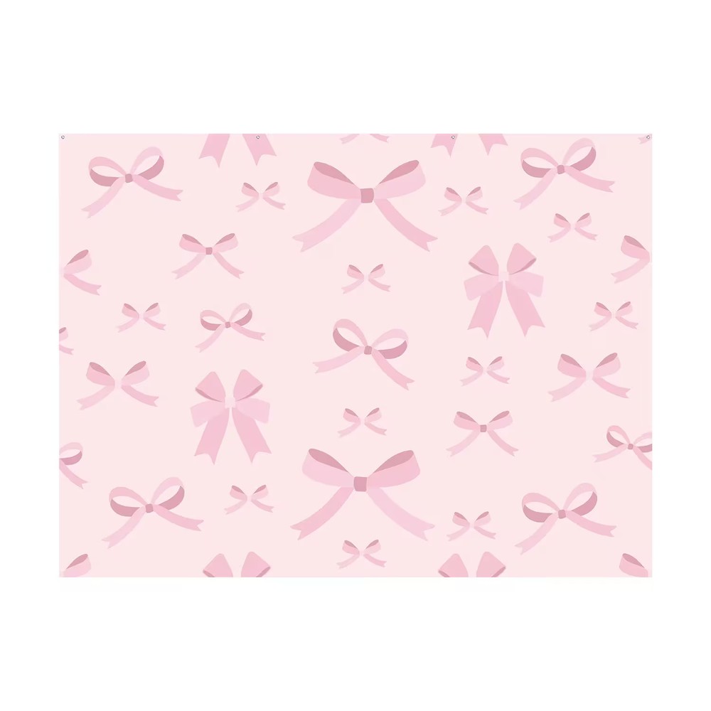 Pink Pastel Bow Party Polyester Backdrop, 8 ft. x 6 ft