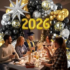 2026 Graduation Balloon Garland Arch Kit Black Gold Silver Class 2026