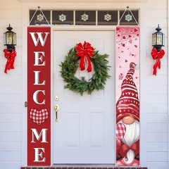 Set of 2 Pink Valentine Gnome Banners – Easy Install for Outdoor Celebrations
