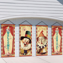 4 Pcs Vintage Christmas Halloween Carnival Porch Banners Retro Santa Clown Stret