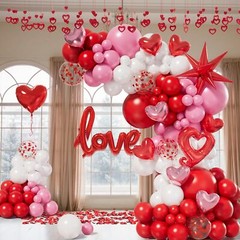 156pcs Valentines Day Balloon Arch Garland Kit with White Red Confetti Pink