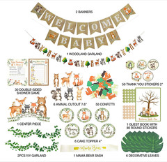 268 Piece Woodland Forest Animal Theme Baby Shower Decorations Pack