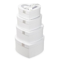 4 PCS White Heart Shaped Nesting Boxes Flower Arrangements Clear Lids Wedding