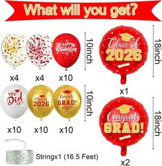 Reusable Red and Gold Grad Balloon Set – Perfect for 2026 Graduation Festivities