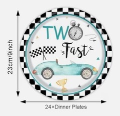Two Fast Birthday Decor Package for Boys Girls Dinner Plates and Cake Topper