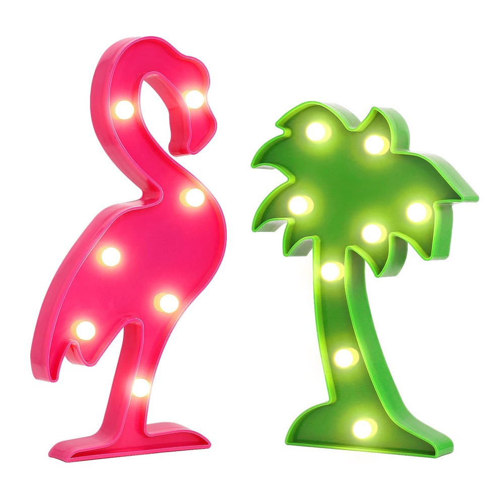 TROPICAL LUAU PARTY SUPPLIES FLAMINGOS PALM TREES SIGN LIGHT FOR HAWAIIAN THEMED