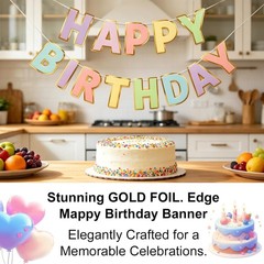 Macaron Superlarge Alphabet Happy Birthday Banner Bunting Pre-Strung No DIY f…