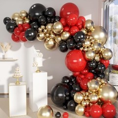 Black Gold Red Balloons Garland Arch Kit, 141Pcs Latex 141-black-gold-red