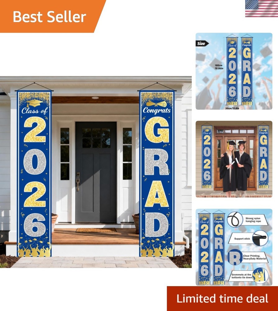 Graduation Decorations 2026 2027- Blue Gold Congrats Grad Porch Banner for Gr…