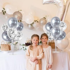 4 Silver Balloon Stand Centerpiece Table Decorations for 25th Wedding Anniver…
