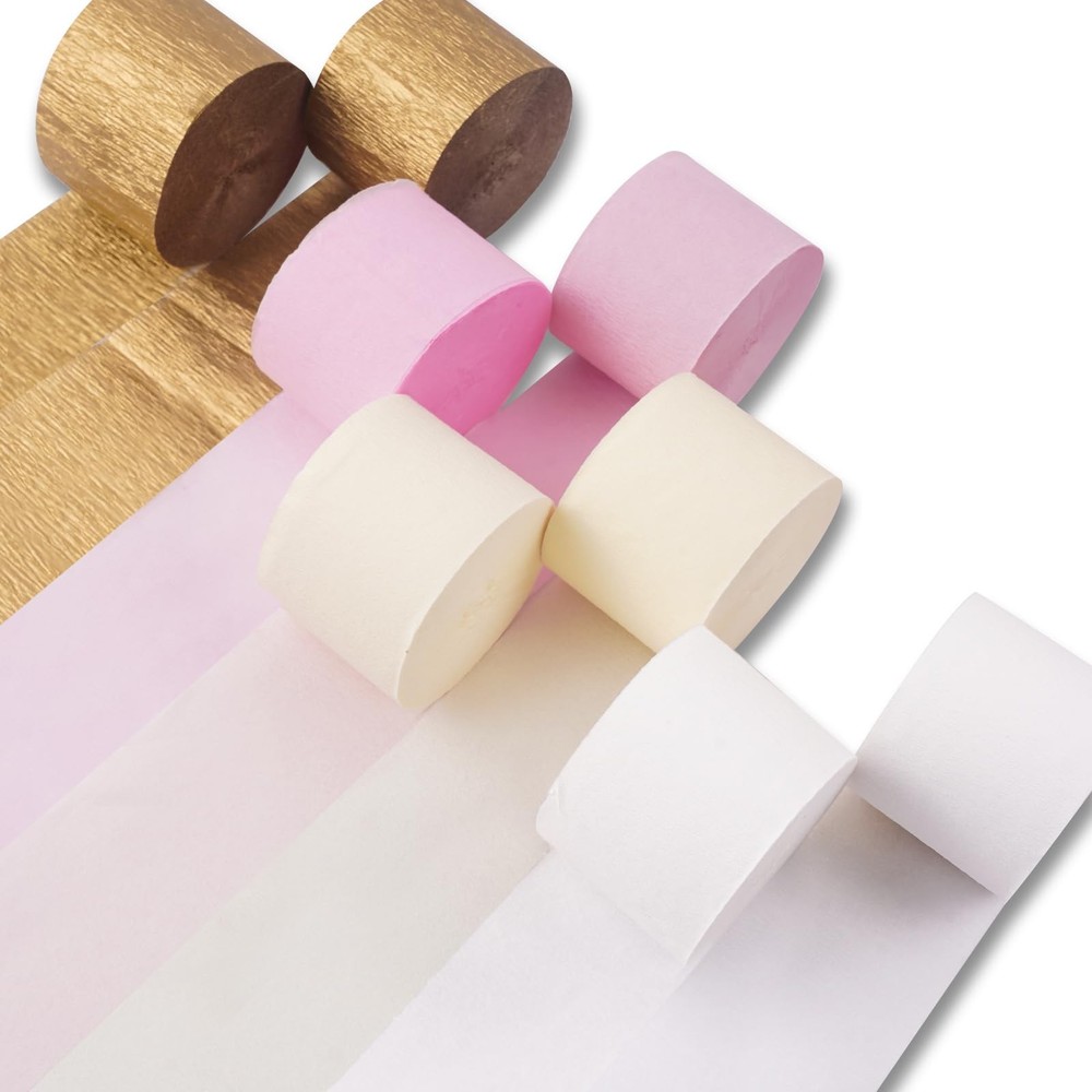 Crepe Paper Streamers 8 Rolls 656ft Pack Of Metallic Gold White And Pink Party S