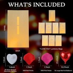 Romantic «I Love You» Decor Set – Light Up Letters, Tea Lights, Rose Petals & Ba