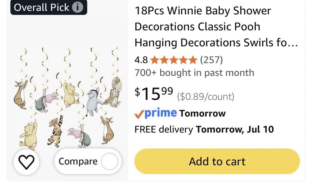 Baby Shower Hanging Swirl Decorations 18Pcs Winnie the Pooh Eeyore Gold Foil