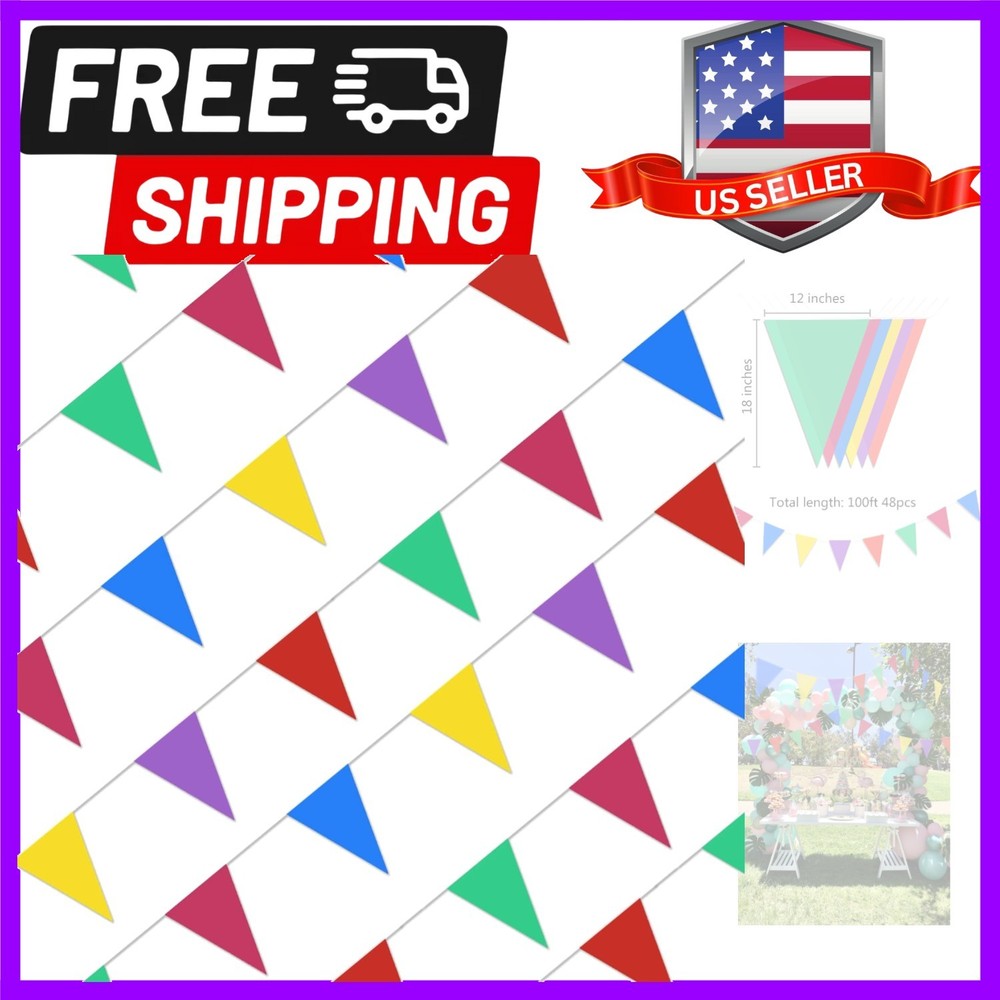 100ft Colorful Flag Banner Party Celebrations Graduation Decorations, for Par…