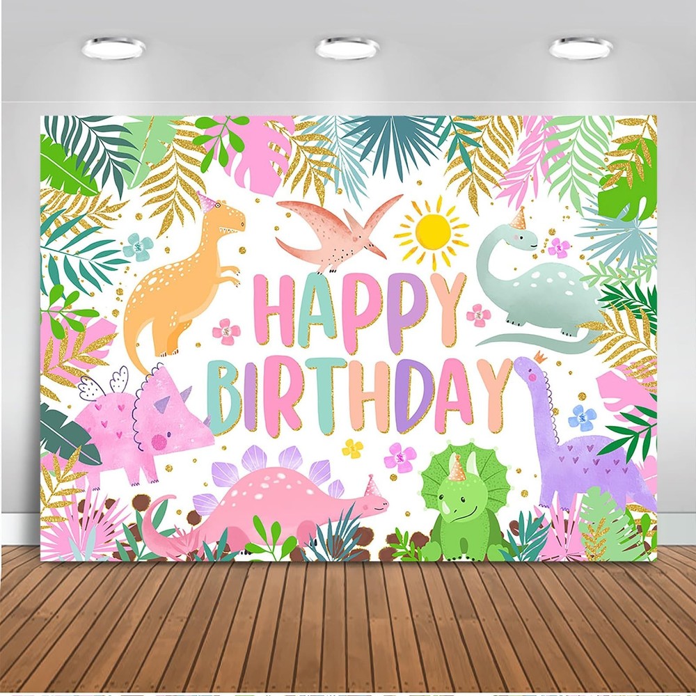 Mocsicka Dinosaur Birthday Backdrop – Cartoon Girl Birthday Background Party …