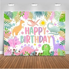 Mocsicka Dinosaur Birthday Backdrop – Cartoon Girl Birthday Background Party …