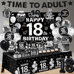 18th Birthday Party Supplies for Boys & Girls – Black Decor Set, Plates, Napkins