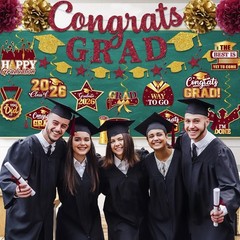 Maroon Graduation Decorations 2026, Glitter Congrats Grad Banner Hanging Swir…