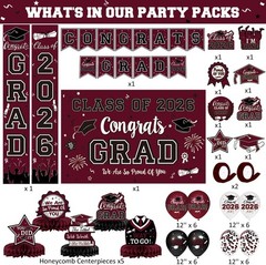 Maroon Themed Graduation Decorations Class of 2025 – Congrats Grad Banner & Back