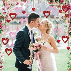 36 Pcs Valentine’s Day Decorations Glitter Heart Hanging Swirls Ornaments for V
