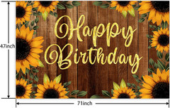 Sunflower Happy Birthday Rustic Wood Banner Backdrop Sunflowers Flowers Fall The