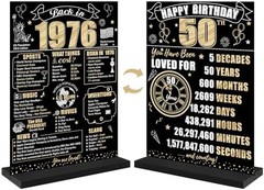 Black Gold 50th Birthday Decorations Back in 1976 Table Sign for Men Women, Two-