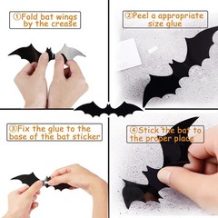 120PCS Halloween Bats Decoration, 3D Bat Decorations Scary Black