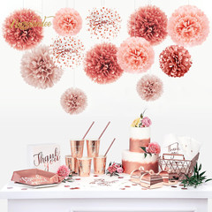 Wedding Decorations – 12 PCS Rose Gold Tissue Paper Pom Poms for Engagement Part