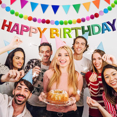 4PCS Pre-Strung Happy Birthday Banner – Felt Happy Birthday Garland, Ball Garlan