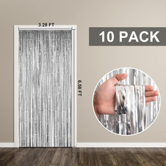 10 Pack Foil Curtain Backdrop Silver Metallic Tinsel Foil Fringe Curtains Photo
