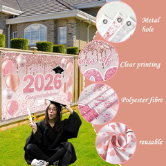 Pink Graduation Decorations Class of 2026, Pink Rose Gold Graduation Backdrop, C