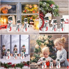 3 Pcs Christmas Snowman Table Top Decoration Joy Wooden Sign Holiday Table Cente