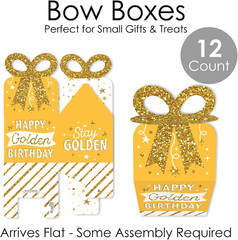 Golden Birthday – Square Favor Gift Boxes – Happy Birthday Party Bow Boxes – Set