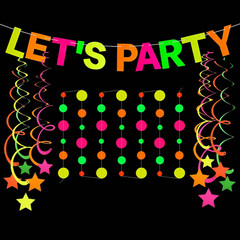 Neon Party Supplies Includes Let’S Glow Banner, round Dot Paper Garland, Neon Sw