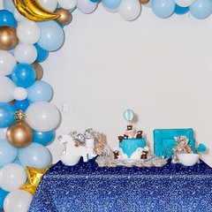 3pcs Navy Blue and Silver 54 inches x 108 inches, Sequin 3 Pieces