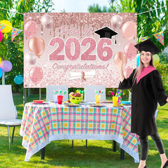 Pink Graduation Decorations Class of 2026, Pink Rose Gold Graduation Backdrop, C